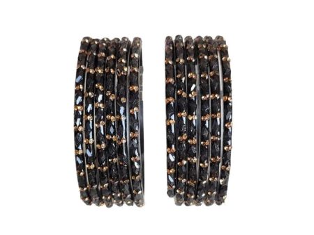 Glass Bangles Set of 12 - Black - 2.6 Cheap