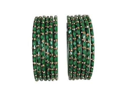 Glass Bangles Set of 12 - Dark Green - 2.6 Supply